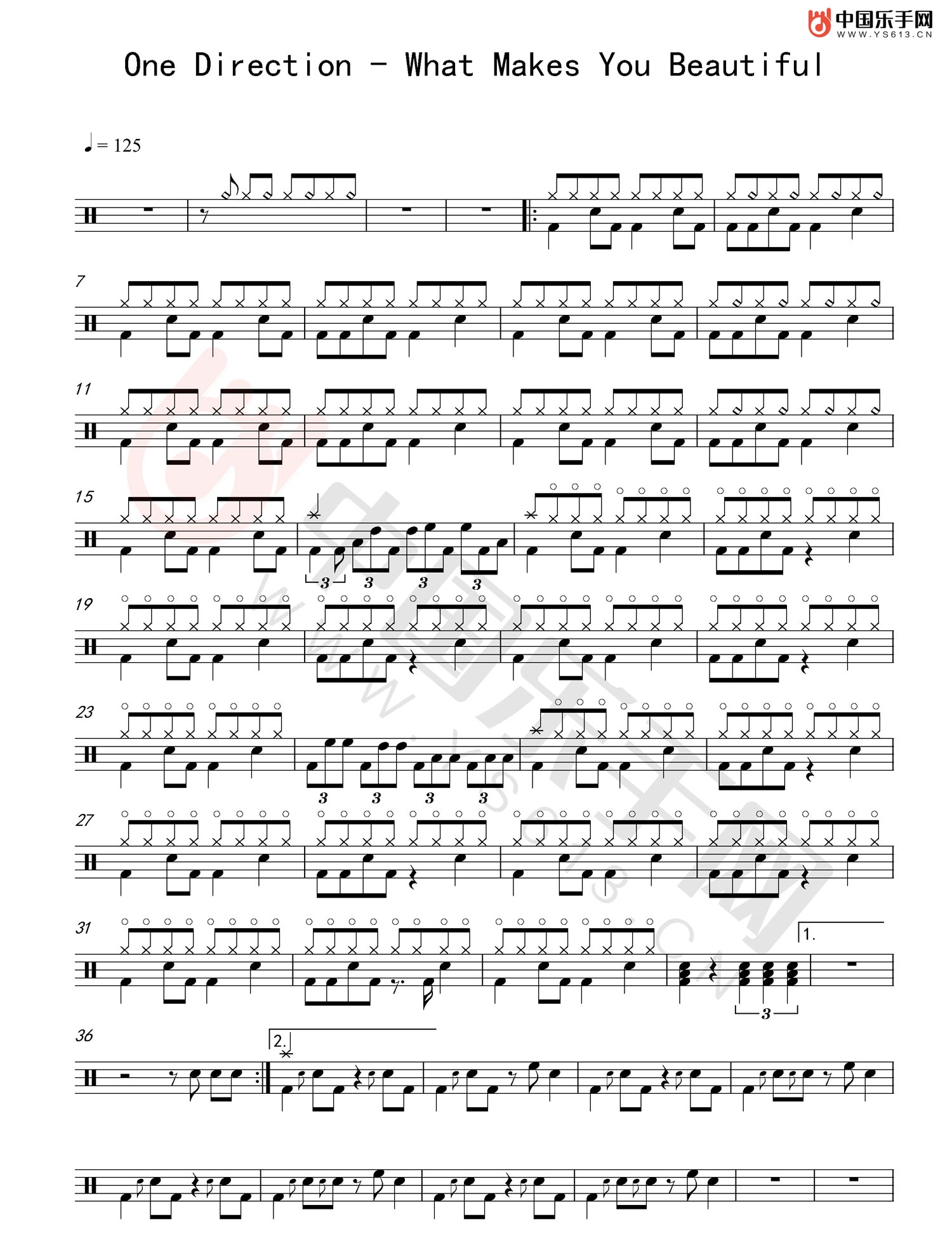 One Direction What Makes You Beautiful架子鼓爵士鼓谱 附架子鼓伴奏曲