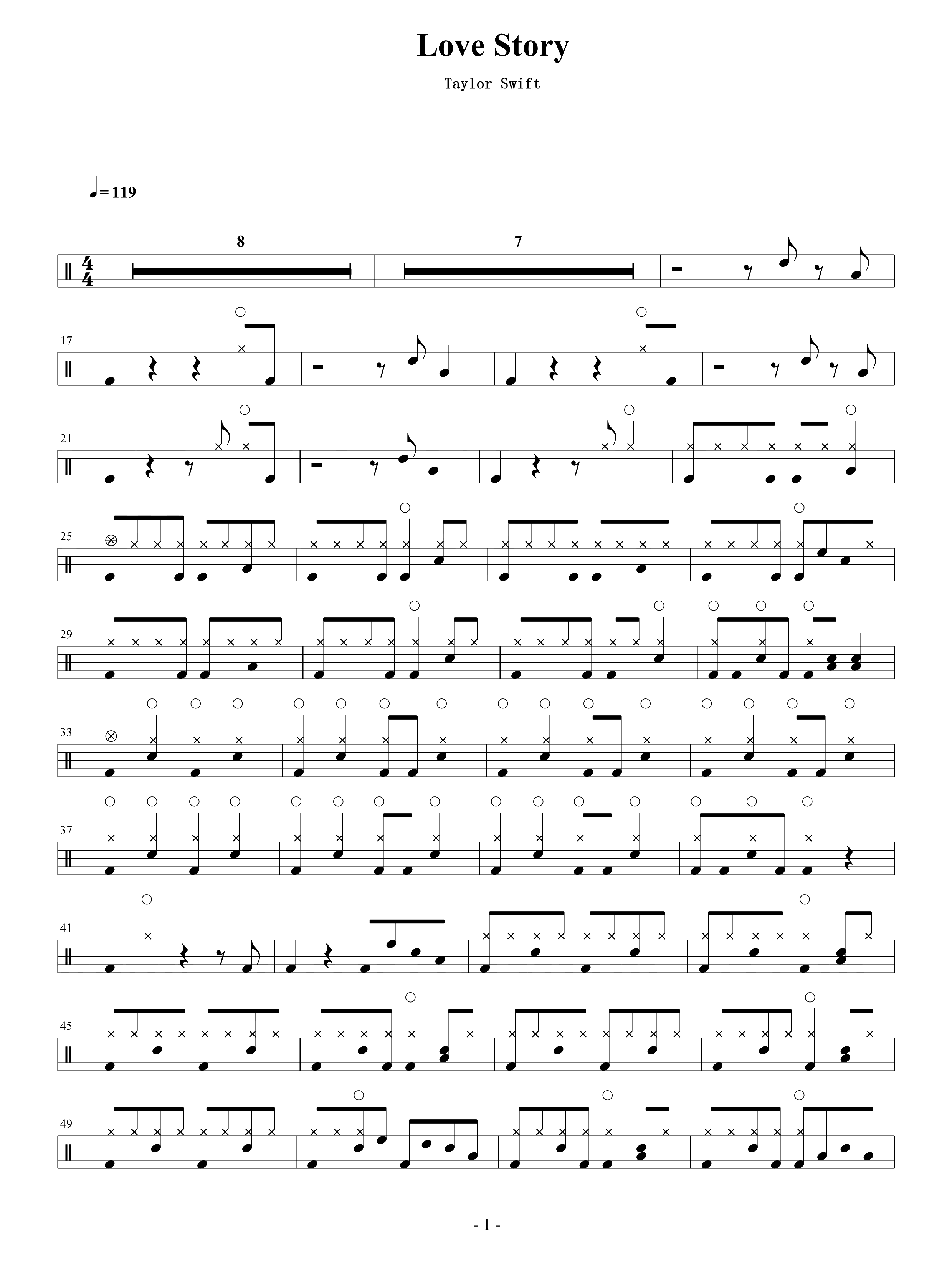 Taylor Swift《Love Story》架子鼓鼓譜爵士鼓譜 泰勒·斯威夫特