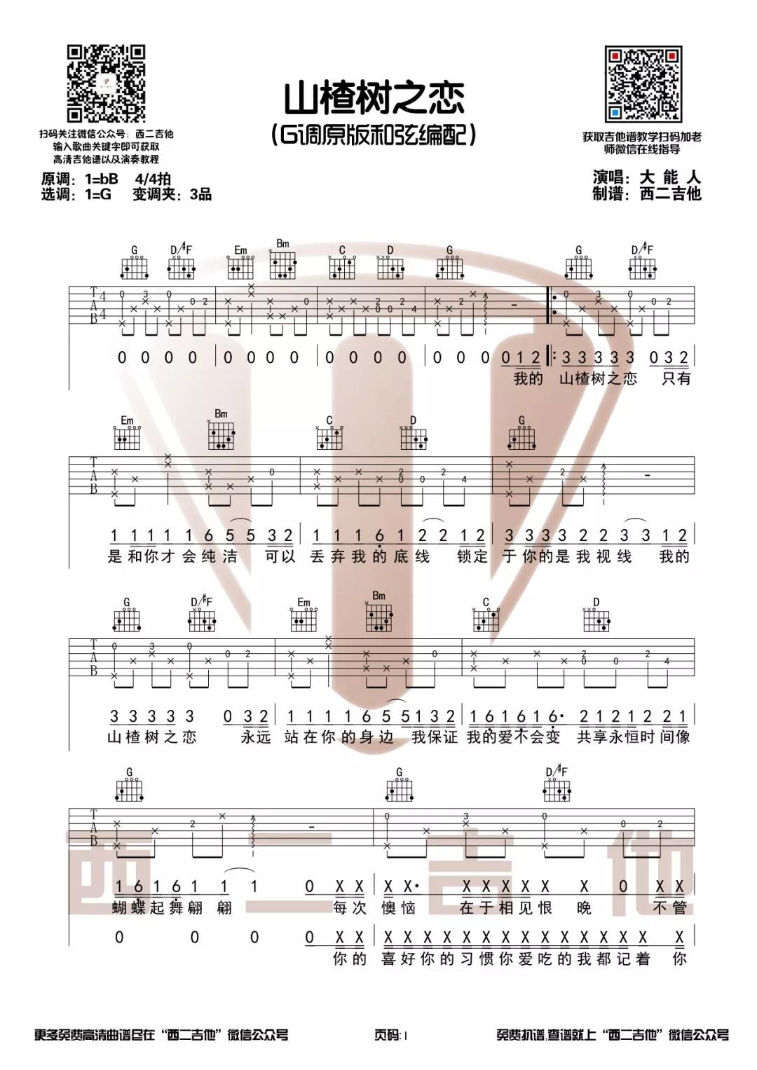 大能人《山楂树之恋》原版吉他谱