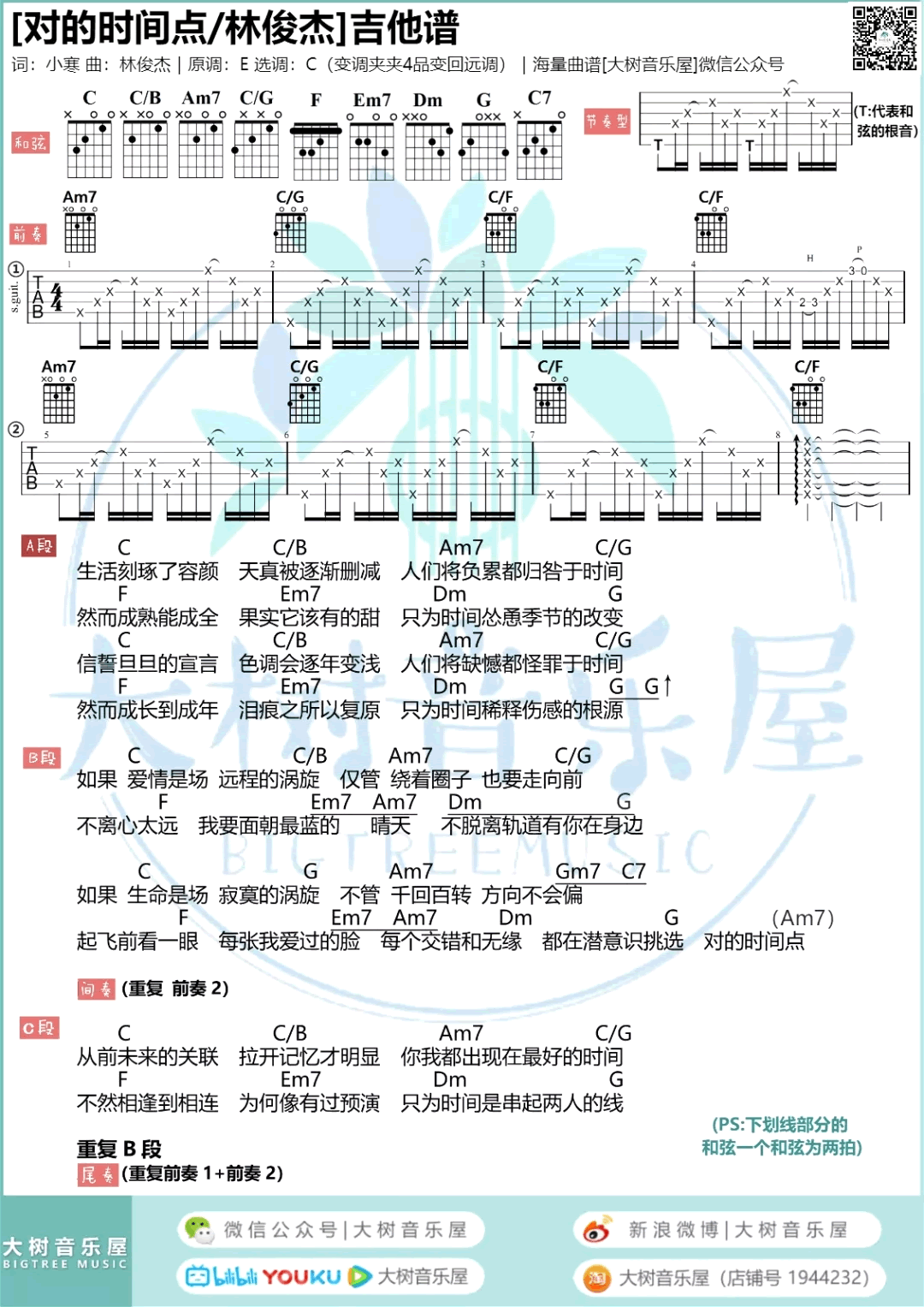 《对的时间点》吉他谱_林俊杰_C调和弦_弹唱六线谱