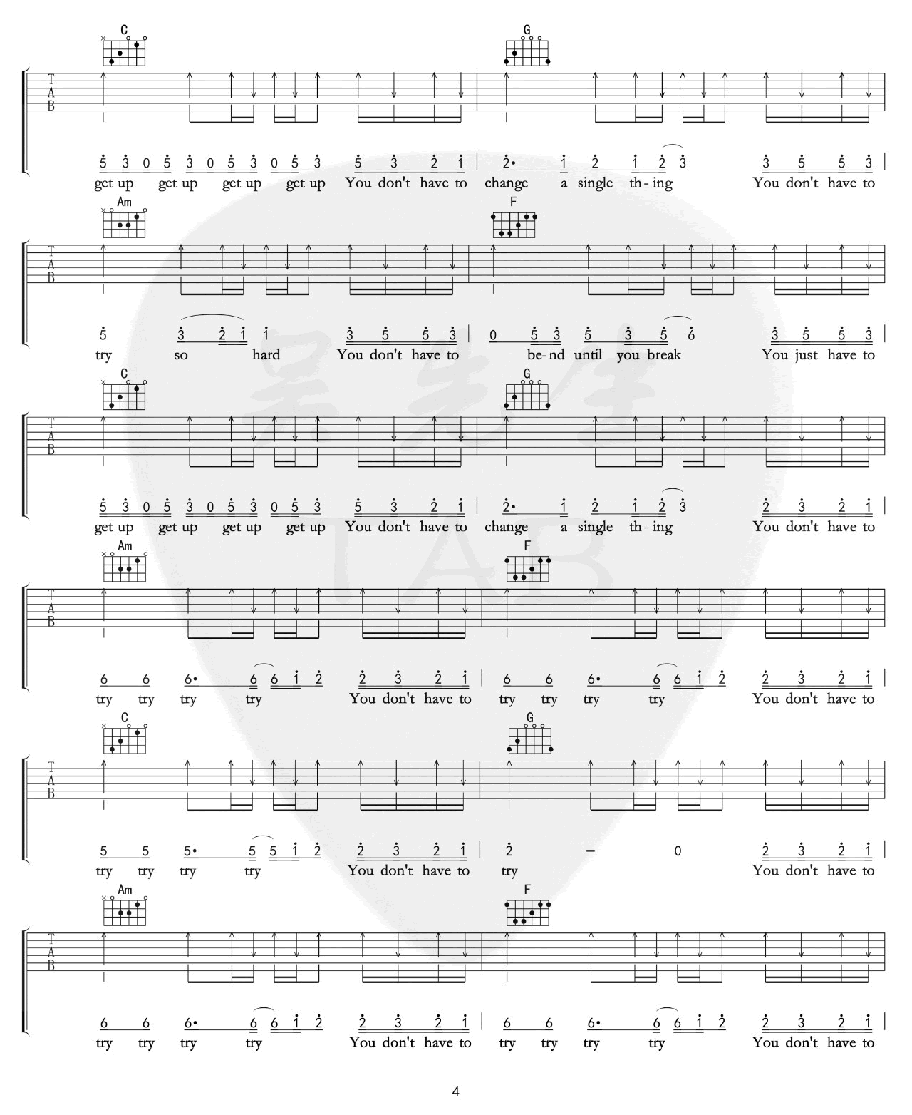 Try吉他譜_Colbie Caillat_C調_彈唱六線譜