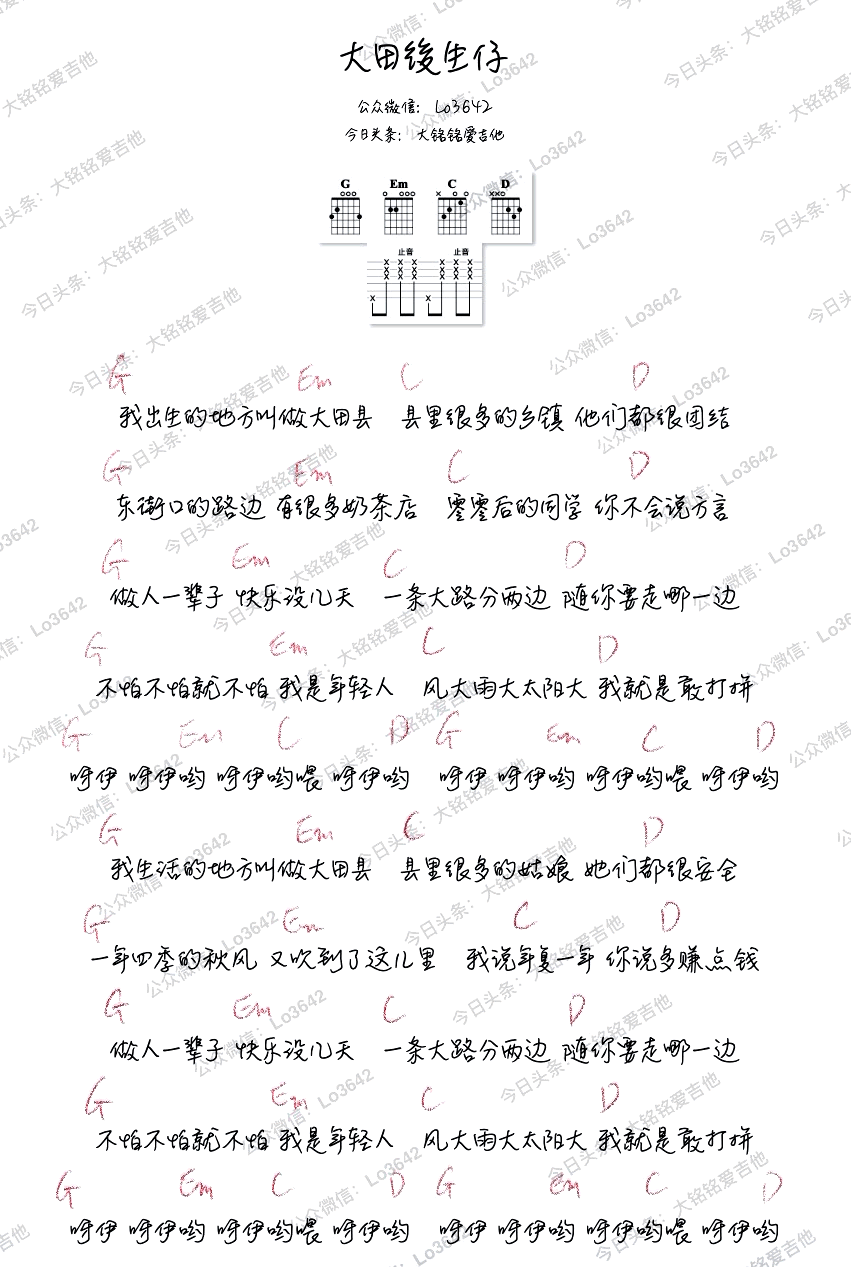 大田后生仔吉他谱_林启得_C调弹唱谱