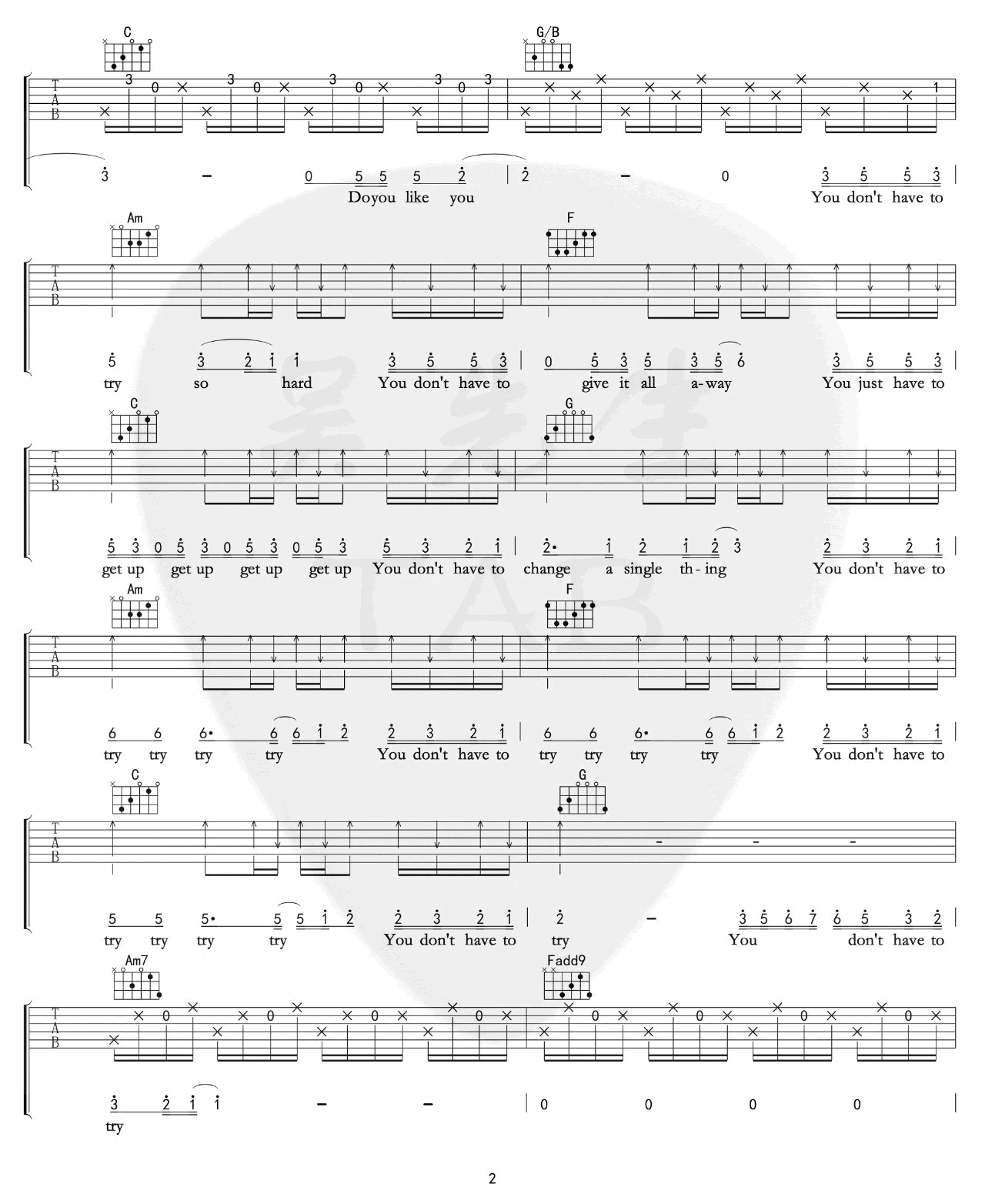 Try吉他譜_Colbie Caillat_C調_彈唱六線譜
