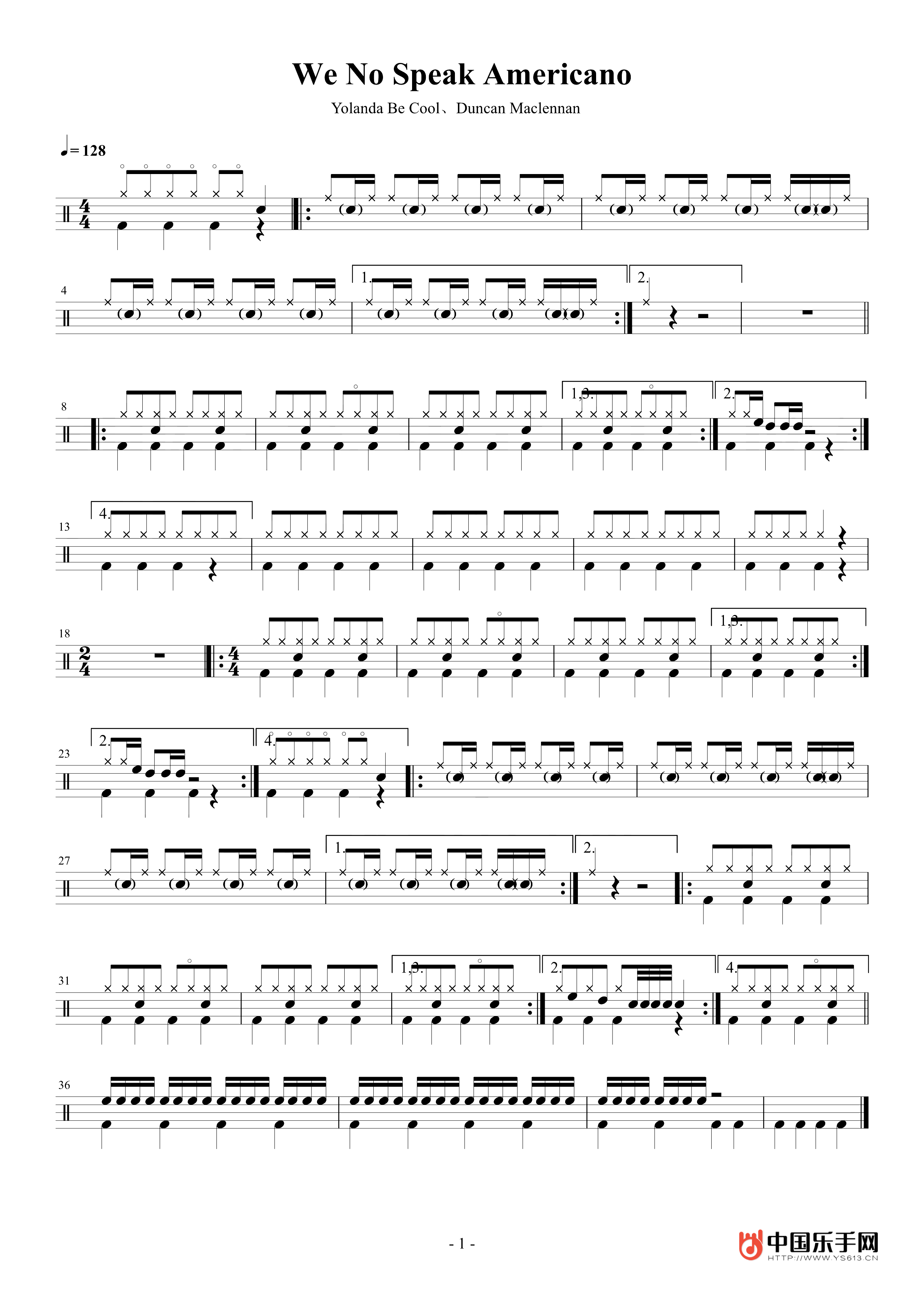 抖音熱曲 We No Speak Americano鼓譜 Yolanda Be Cool&Dcup架子鼓譜