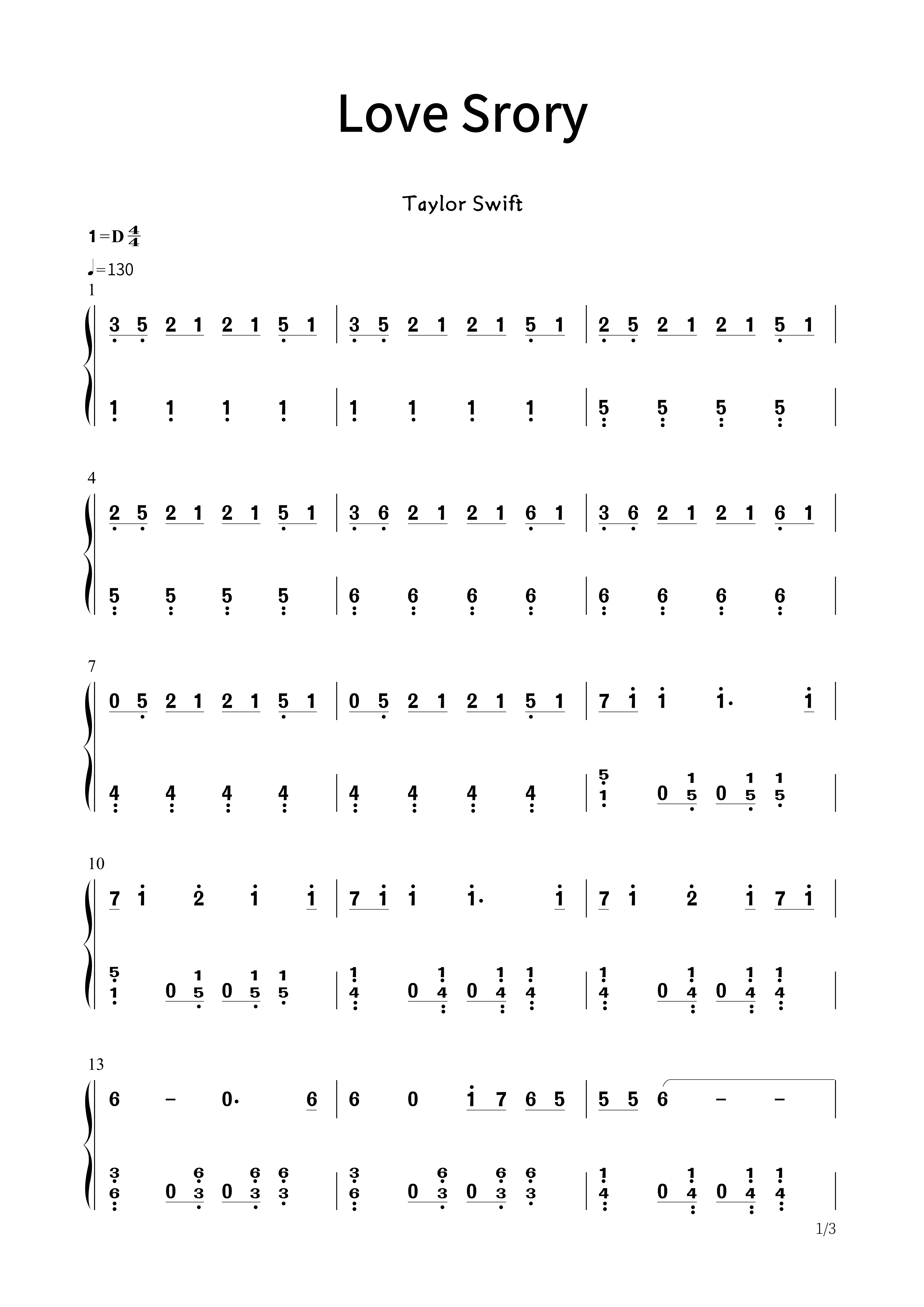 Love Story 纯筝数字简谱古筝谱 Taylor Swift《Love Story 纯筝数字简谱》汉筝|秦筝|古筝