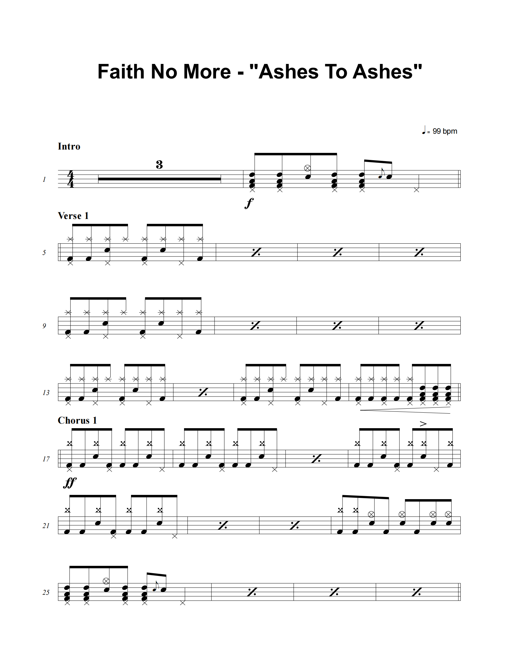 Ashes To Ashes鼓譜 Faith No More《Ashes To Ashes》架子鼓|爵士鼓|鼓譜