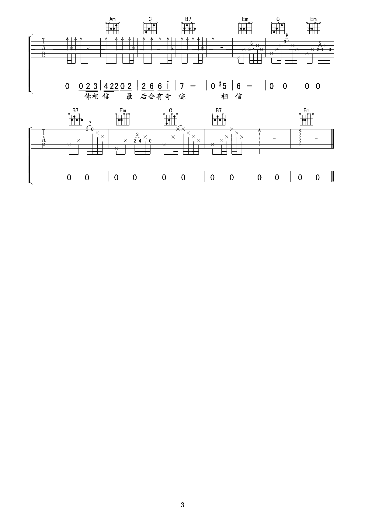 《風(fēng)》吉他譜六線譜G調(diào)-劉心