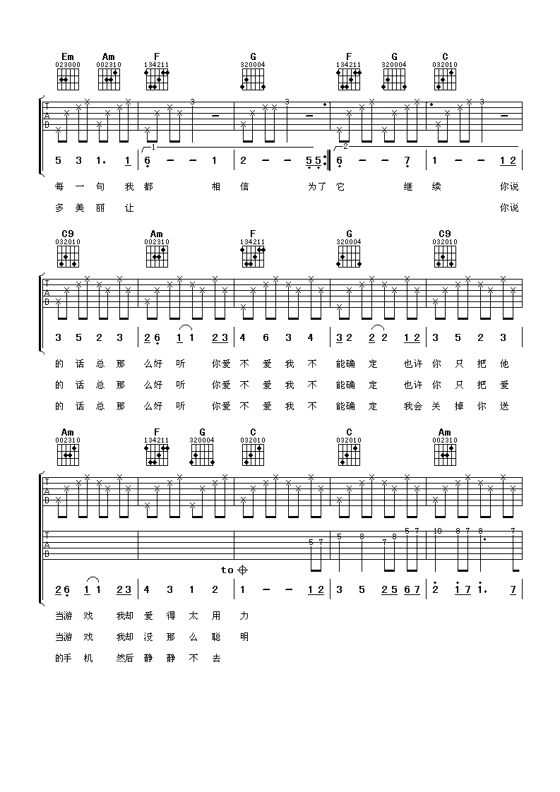 《好聽》吉他譜六線譜C調轉D_許茹蕓