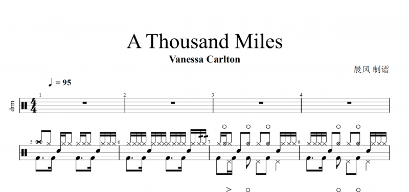 瓦妮莎卡爾頓（Vanessa Carlton）A Thousand Miles架子鼓譜