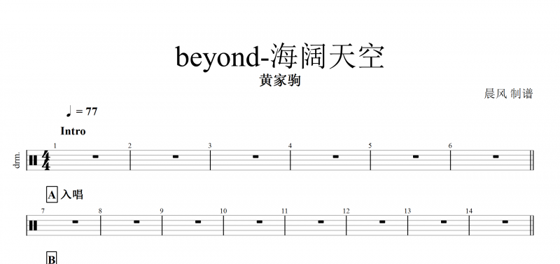 黃家駒海闊天空鼓譜 beyond樂隊《海闊天空》架子鼓譜