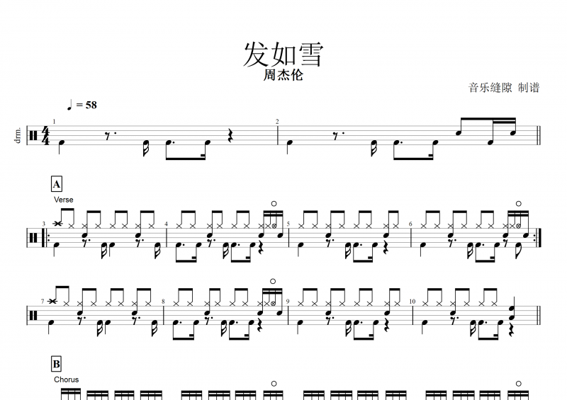 發如雪鼓譜 周杰倫《發如雪》架子鼓譜