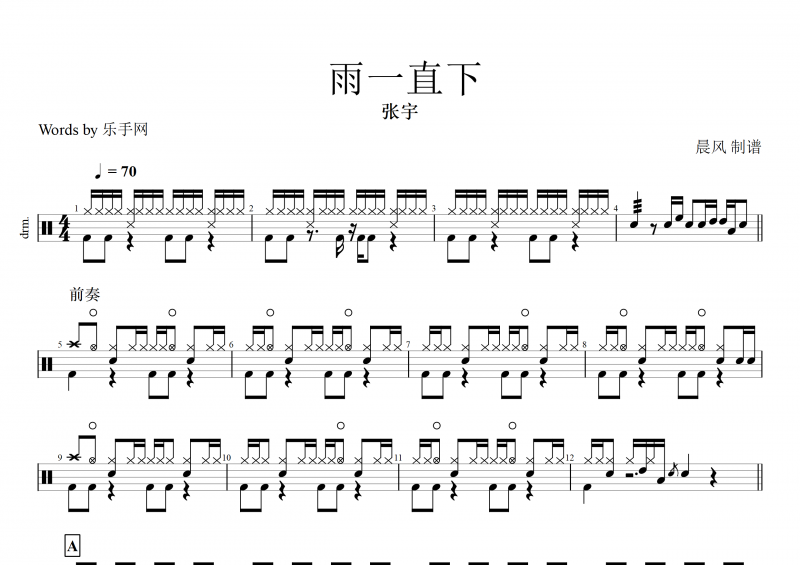 雨一直下鼓譜 張宇《 雨一直下》架子鼓譜