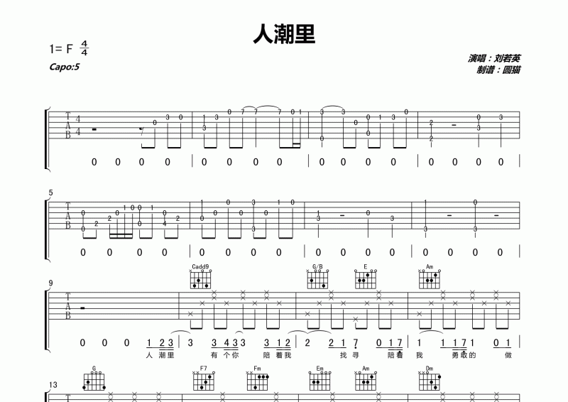 人潮里吉他譜 C調精細原版-劉若英