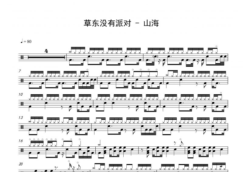 草東沒有派對-山海架子鼓譜