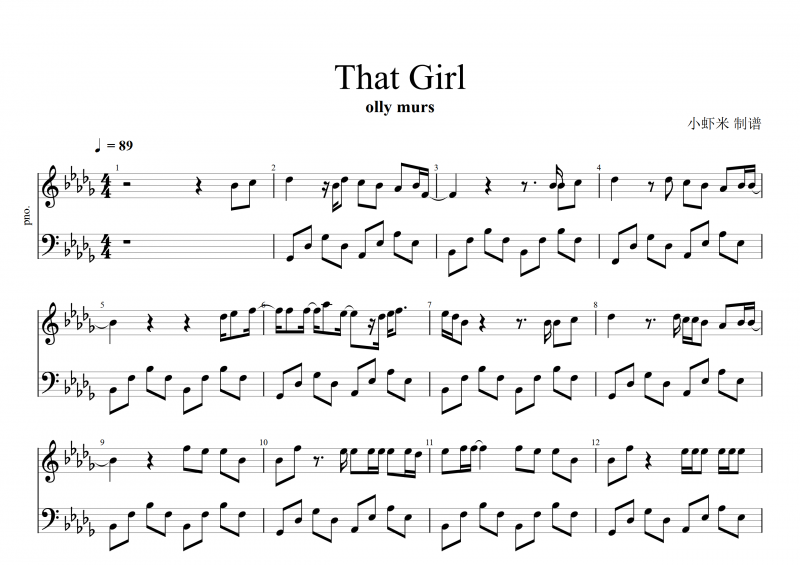 That Girl鋼琴譜 olly murs-That Girl五線(xiàn)譜