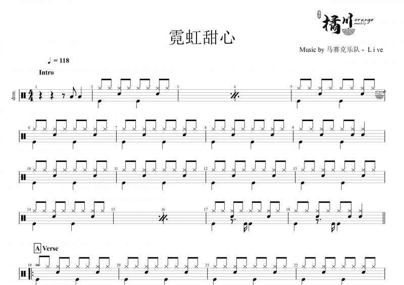 馬賽克樂隊-霓虹甜心架子鼓譜(Live)現場版