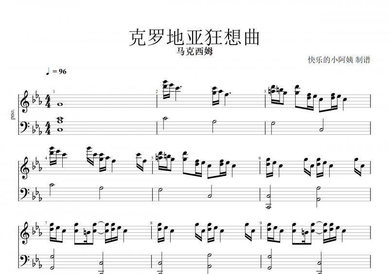 馬克西姆-克羅地亞狂想曲鋼琴譜五線譜