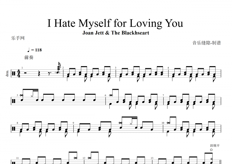 Joan Jett & The Blackhseart-I Hate Myself for Loving You架子鼓谱