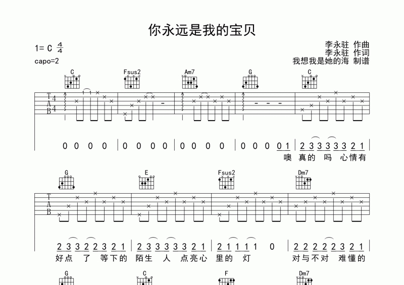 你永遠是我的寶貝吉他譜 康姆士樂隊《你永遠是我的寶貝》六線譜