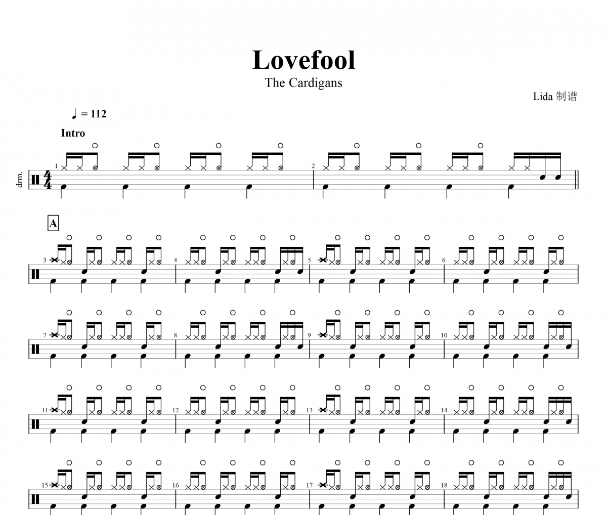 Love Fool鼓譜 The Cardigans - Love Fool架子鼓譜