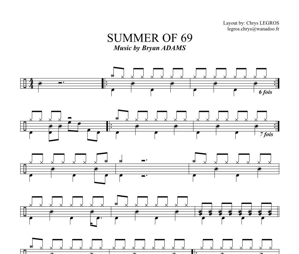 Summer Of  '69鼓譜 Bryan Adans-Summer Of  '69架子鼓譜