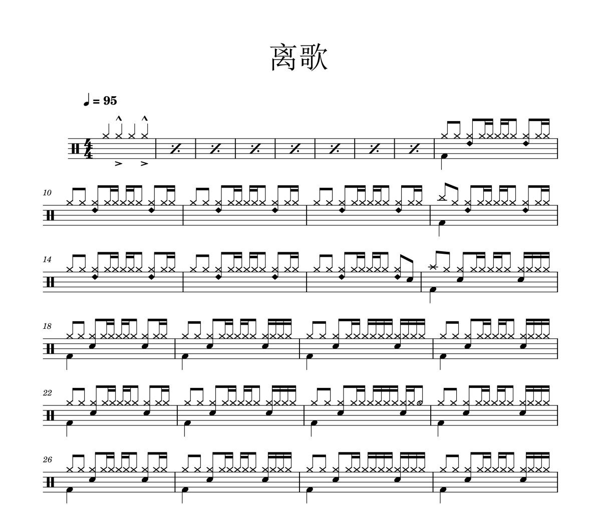 離歌鼓譜 草東沒有派對《離歌》架子鼓譜