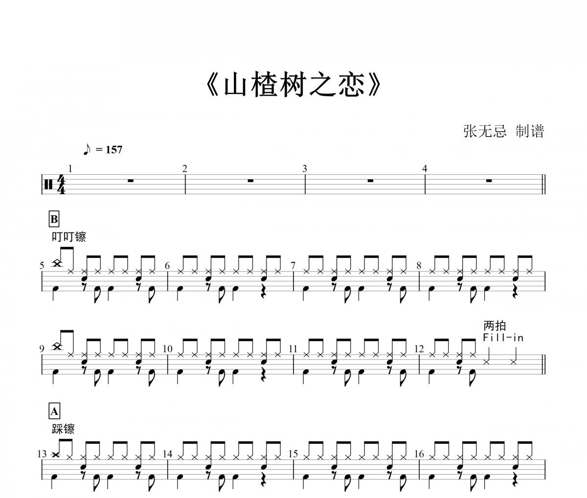 山楂樹之戀鼓譜 程佳佳-山楂樹之戀架子鼓譜