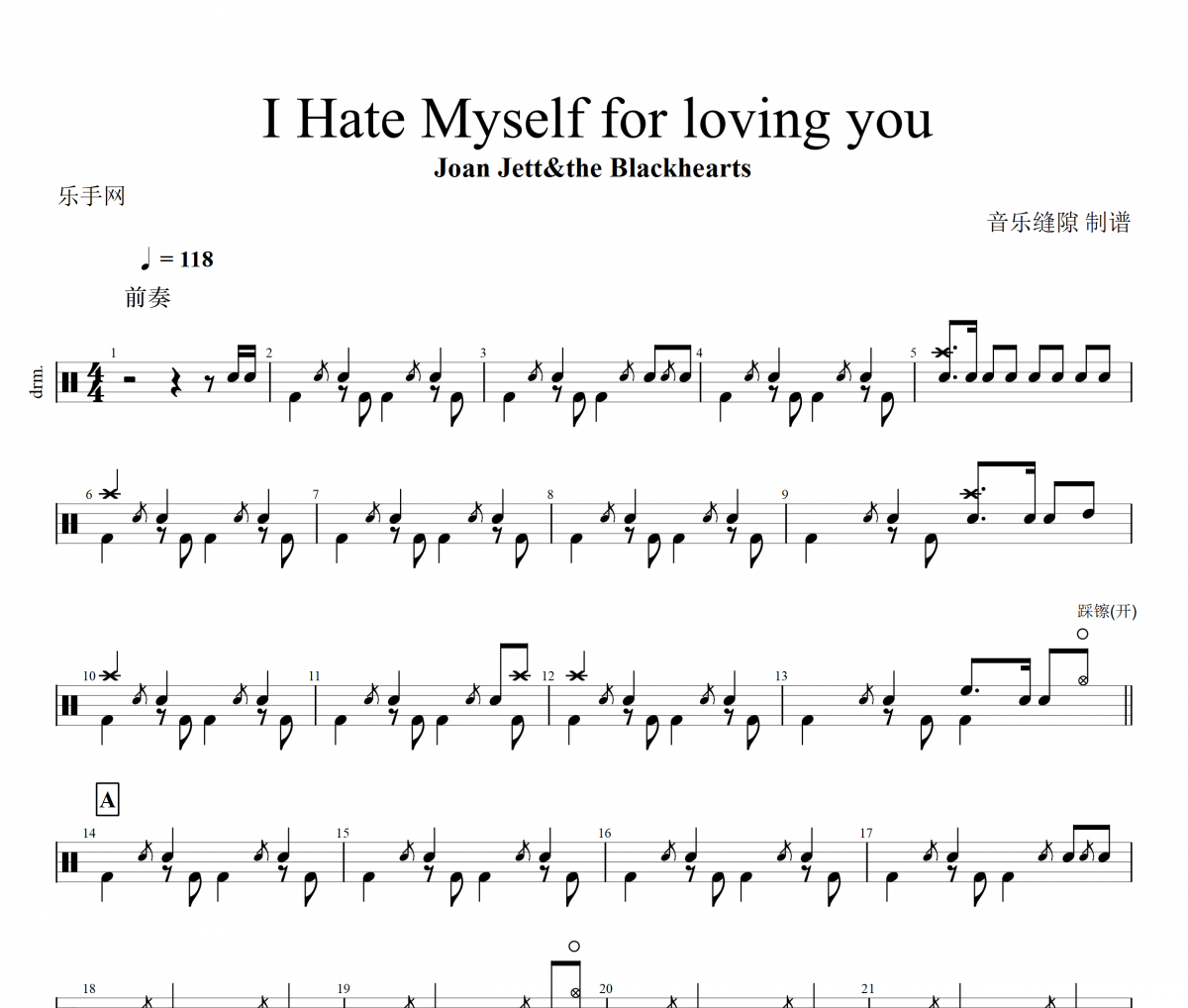 Joan Jett&the Blackhearts-I Hate Myself For Loving You鼓谱+动态鼓