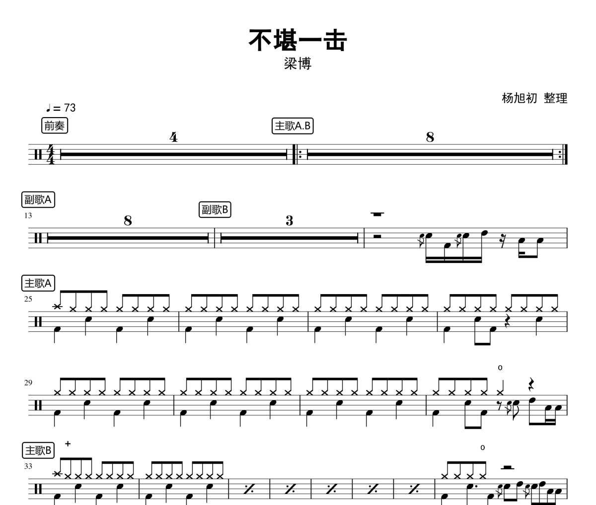 不堪一擊鼓譜 梁博-不堪一擊架子鼓譜