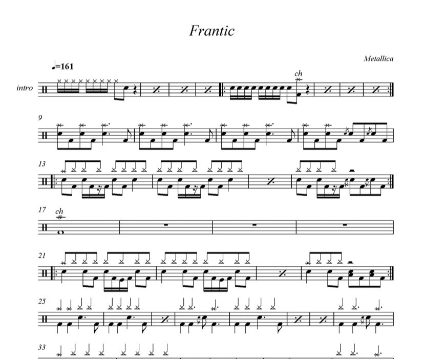 Frantic鼓譜 Metallice-Frantic架子鼓譜