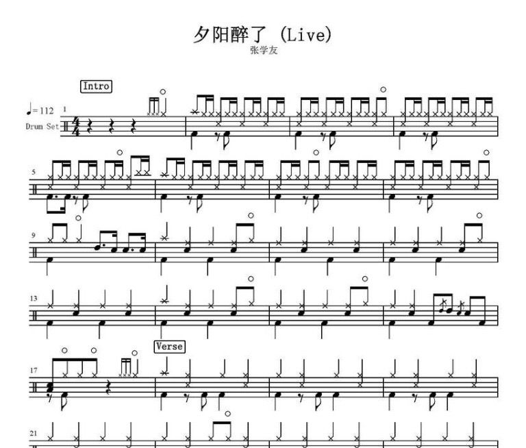 夕陽醉了鼓譜 張學友-夕陽醉了（Live ）架子鼓譜