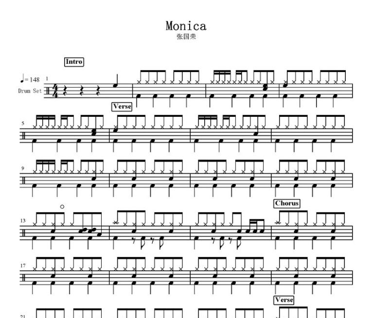 Monica鼓譜 張國榮-Monica架子鼓譜