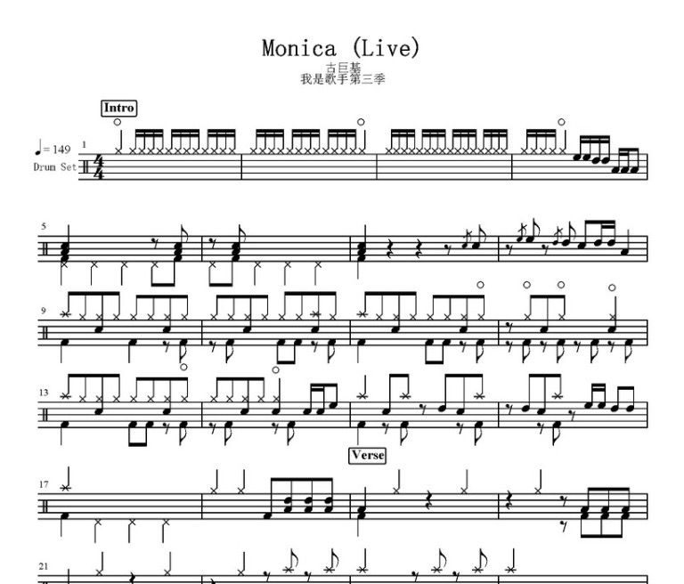Monica鼓譜 古巨基-Monica （Live）架子鼓譜
