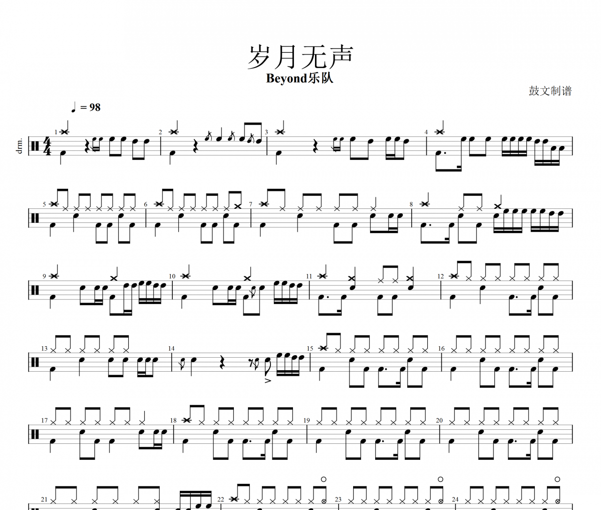 Beyond樂隊-歲月無聲架子鼓譜爵士鼓譜