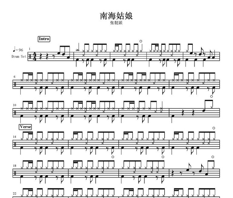 南海姑娘鼓譜 張靚穎-南海姑娘（Live ）架子鼓譜