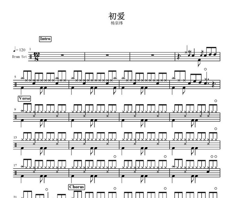 初愛鼓譜 楊宗緯-初愛架子鼓譜