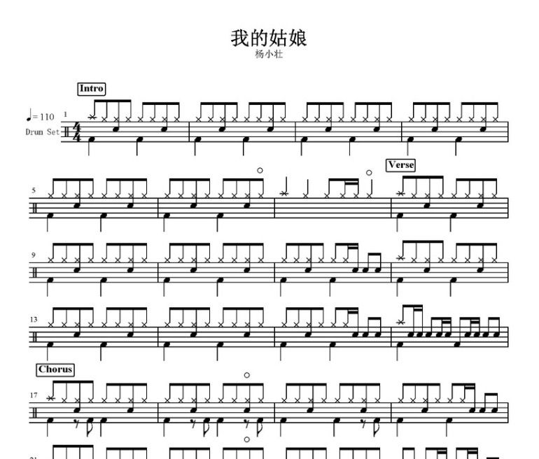 我的姑娘架子鼓譜 楊小壯-我的姑娘鼓譜