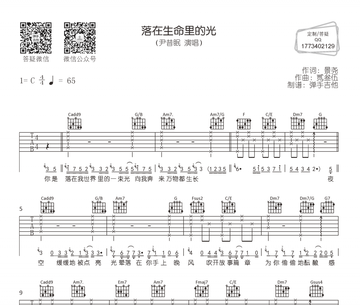 尹昔眠-落在生命里的光吉他譜C調