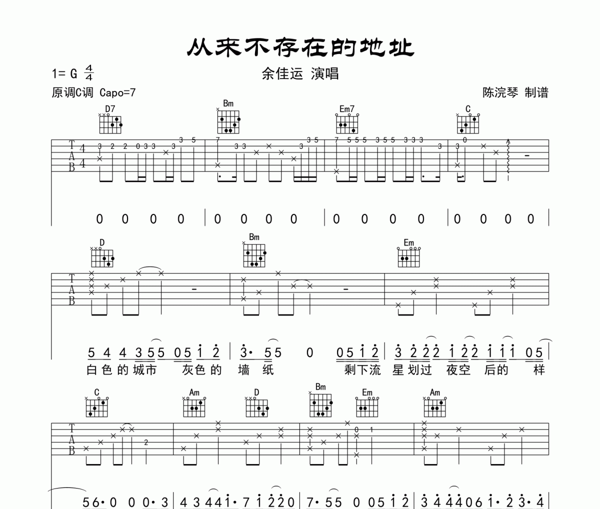 從來(lái)不存在的地址吉他譜 余佳運(yùn)-從來(lái)不存在的地址六線譜