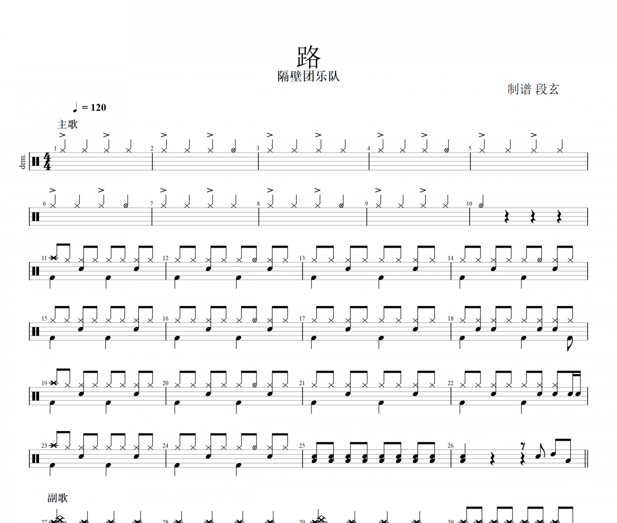 隔壁團樂隊-路架子鼓譜爵士鼓曲譜