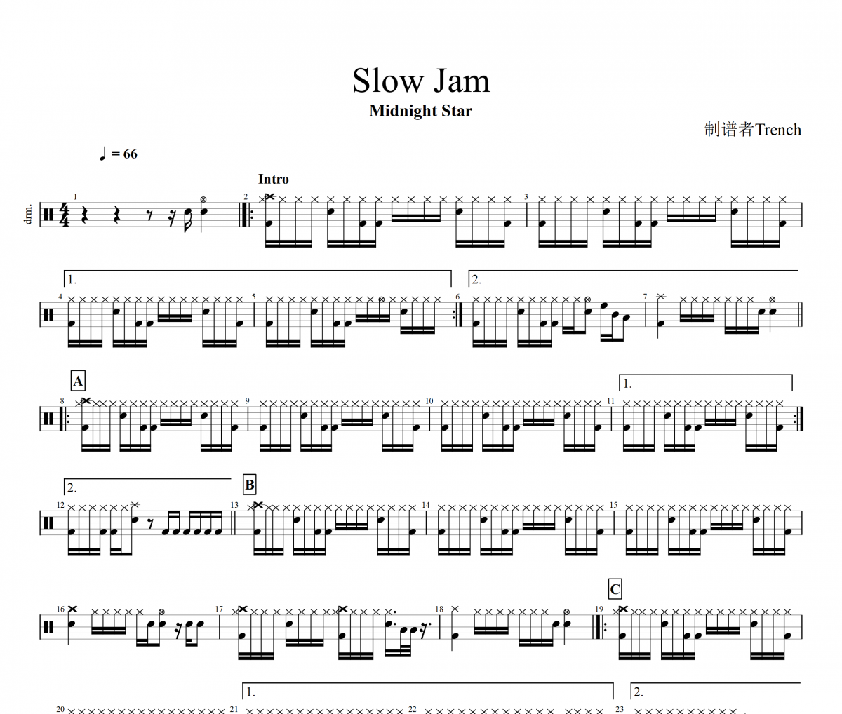Midnight Star-Slow Jam架子鼓譜爵士鼓曲譜