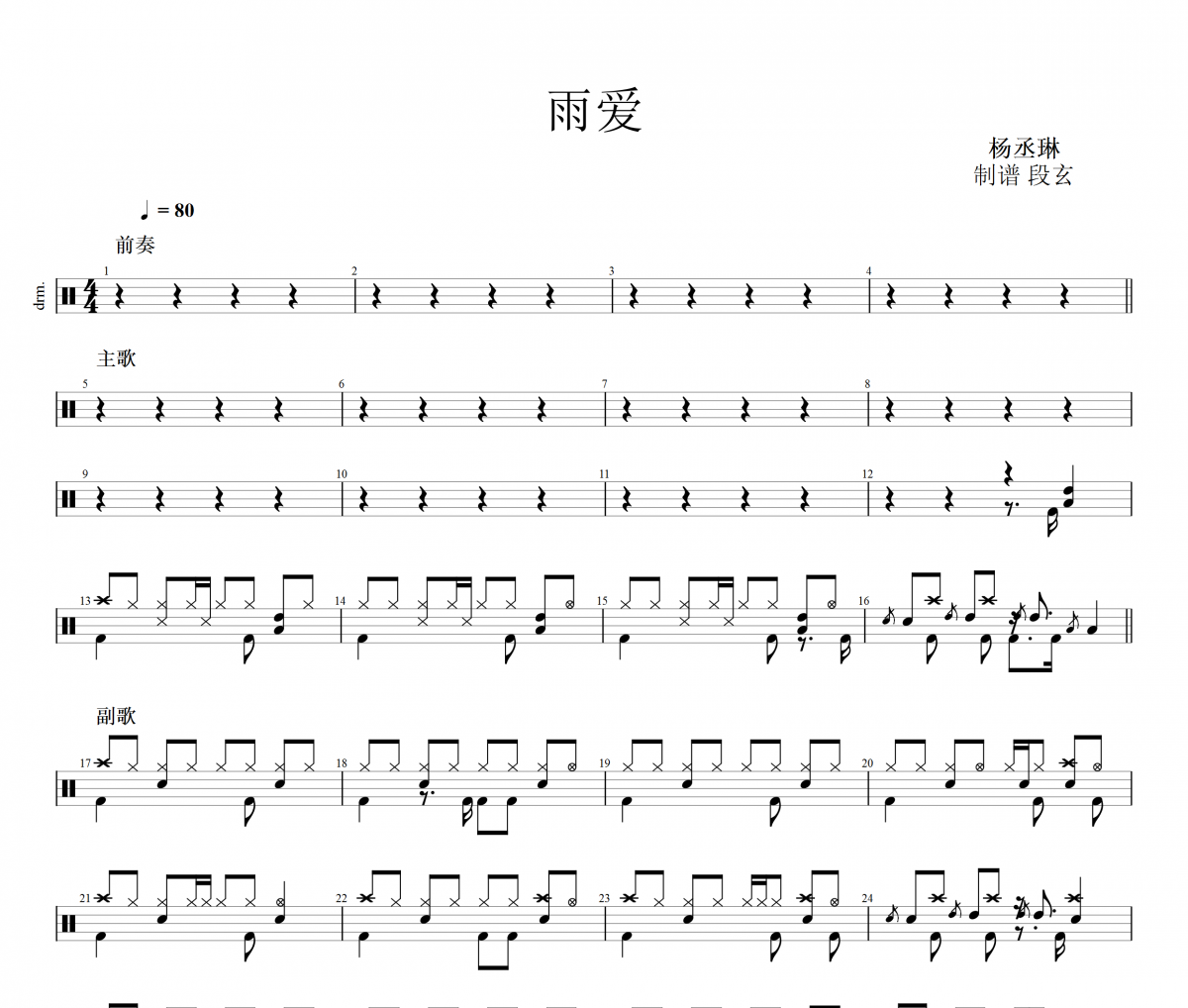 楊丞琳-雨愛架子鼓譜爵士鼓曲譜
