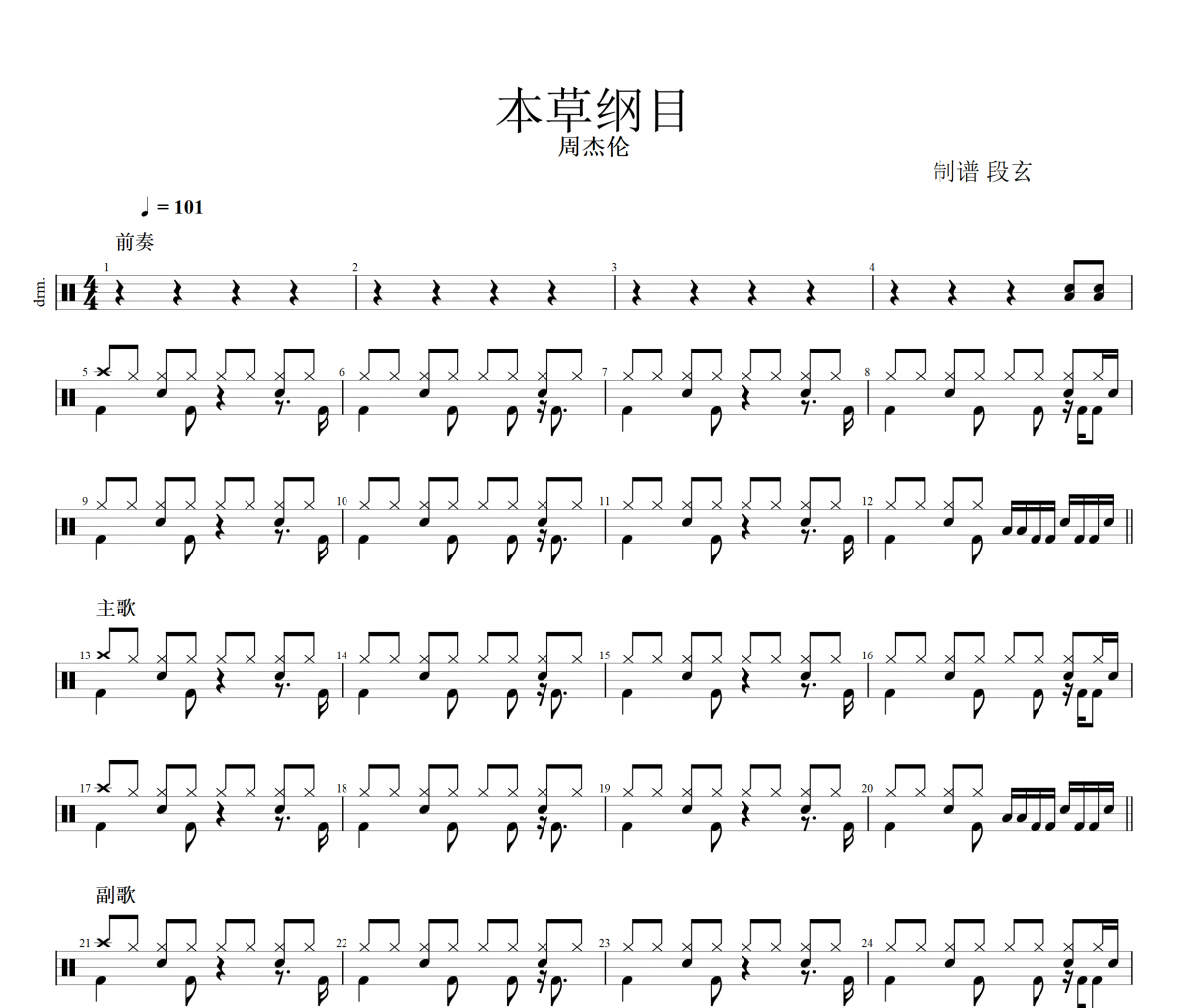 周杰倫-本草綱目架子鼓譜 段老師很忙制譜