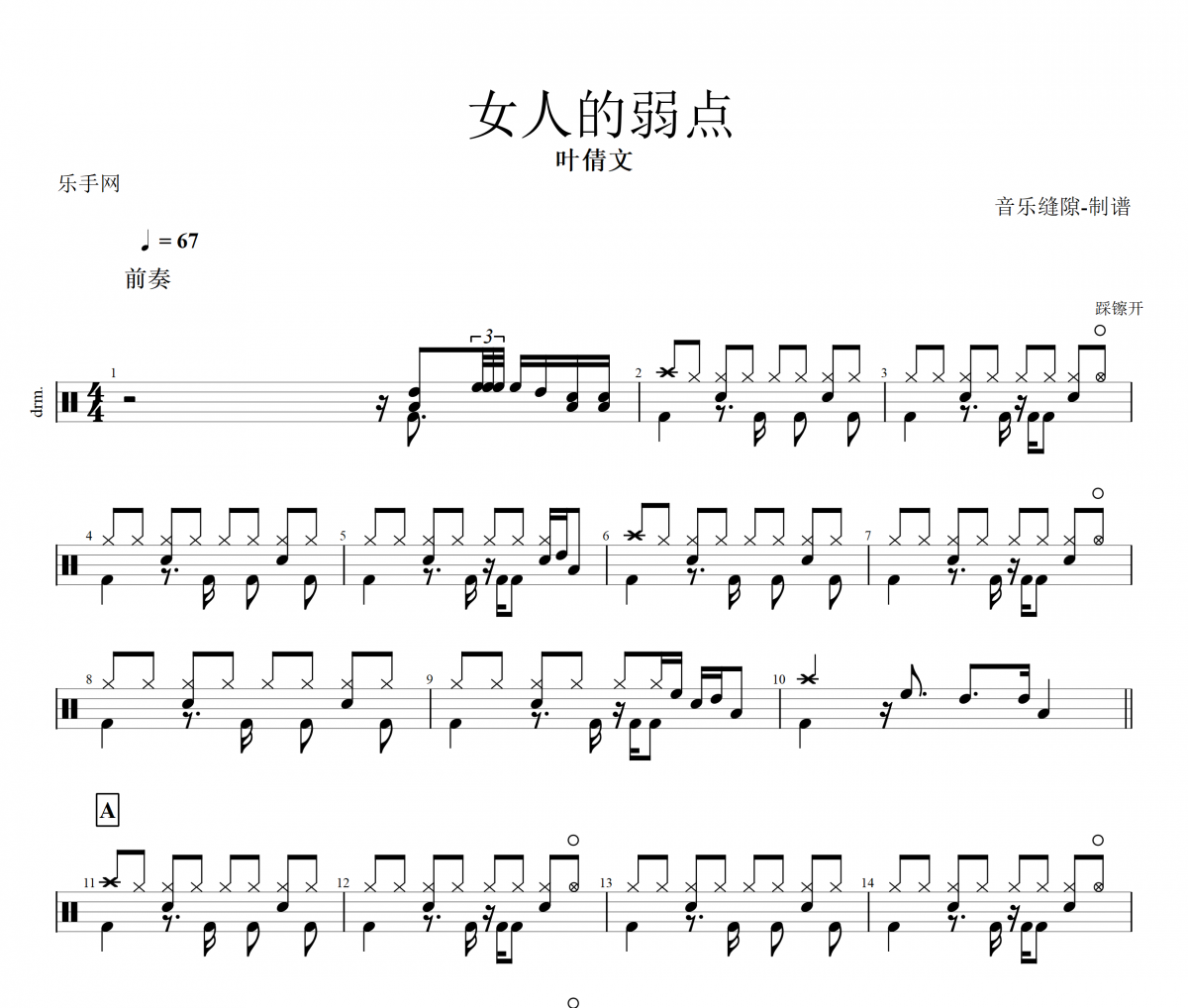 女人的弱點鼓譜 葉倩文-女人的弱點架子鼓譜