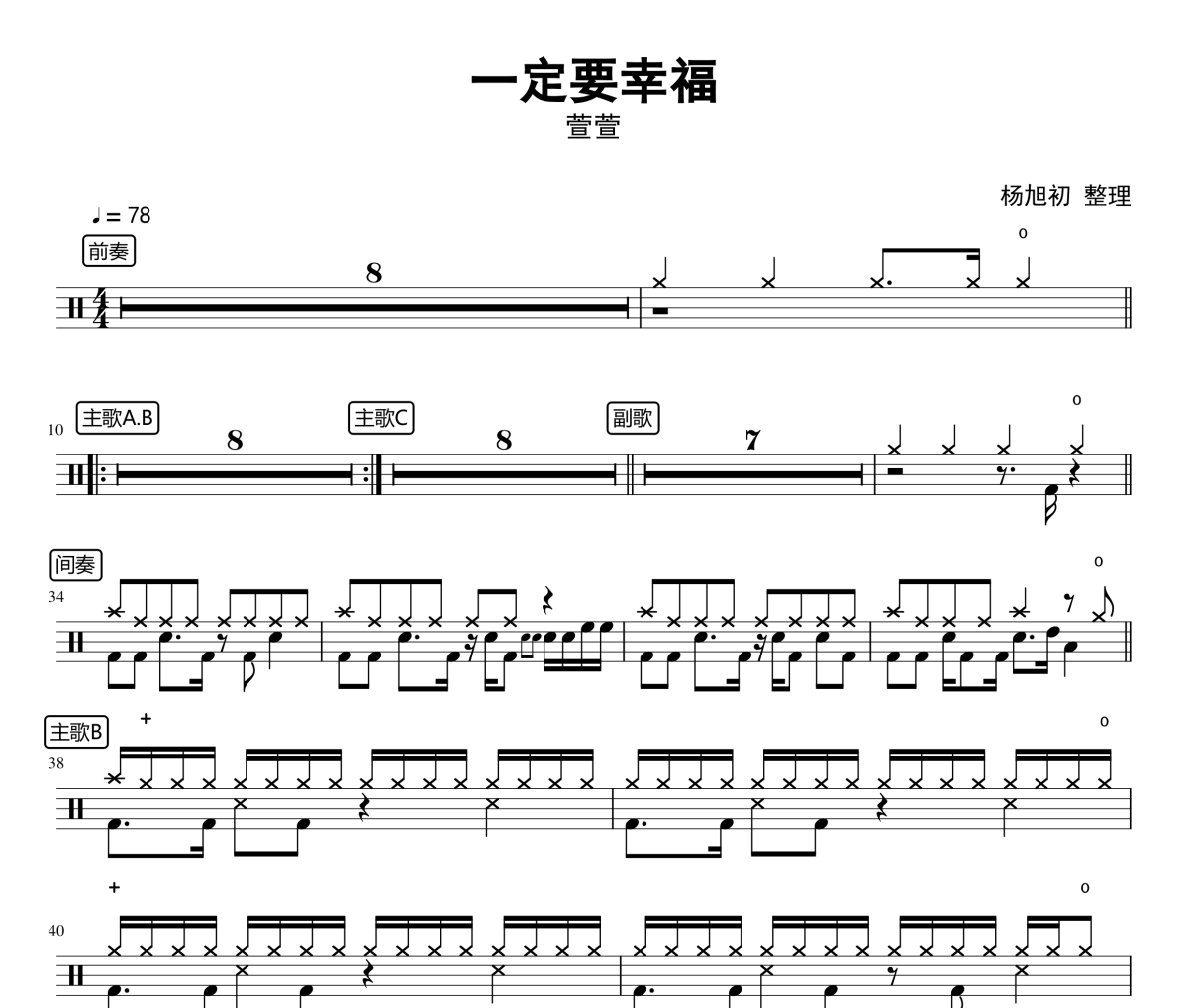  戴瀠萱（萱萱） 一定要幸福架子鼓譜爵士鼓曲譜