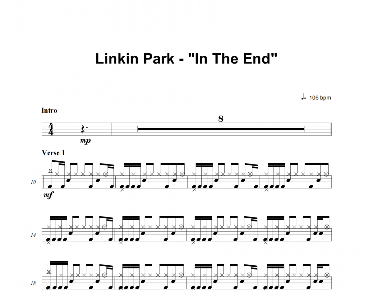 LINKIN PARK-In The End架子鼓譜 老虎不說謊制