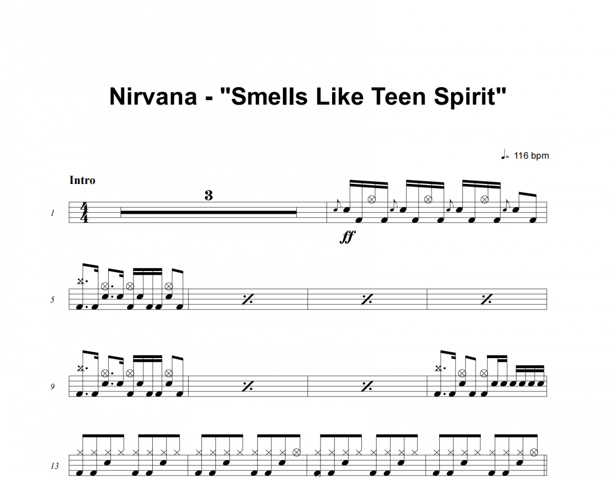 Nirvana-Smells Like Teen Spirit架子鼓譜 老虎不說謊制譜