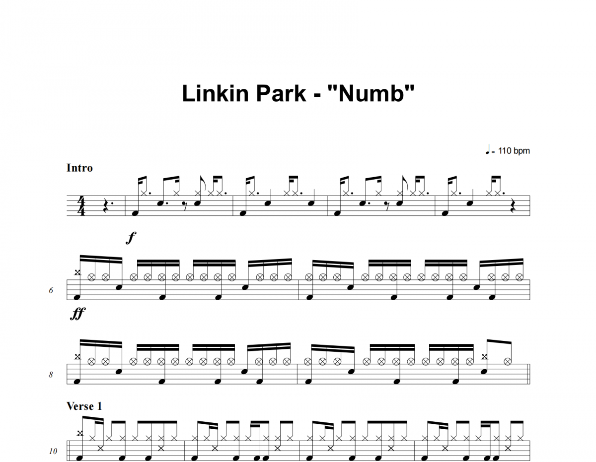 LINKIN PARK-Numb架子鼓譜 老虎不說謊制譜
