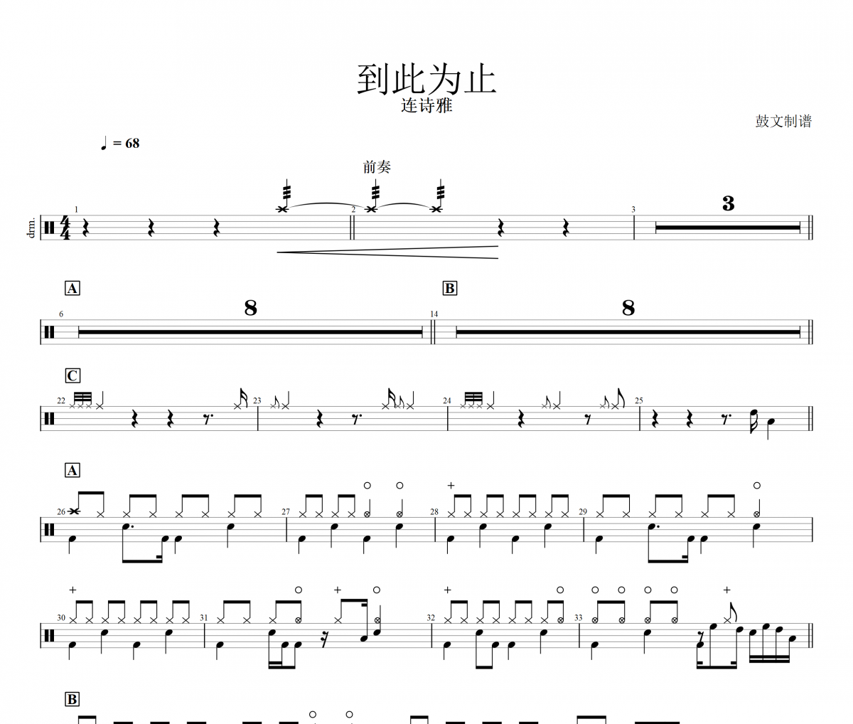 連詩雅-到此為止爵士鼓譜 鼓文制譜