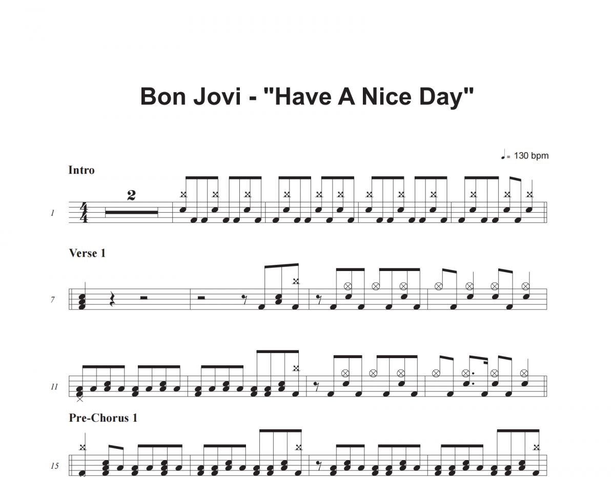 Bon Jovi-Have A Nice Day架子鼓譜爵士鼓曲譜